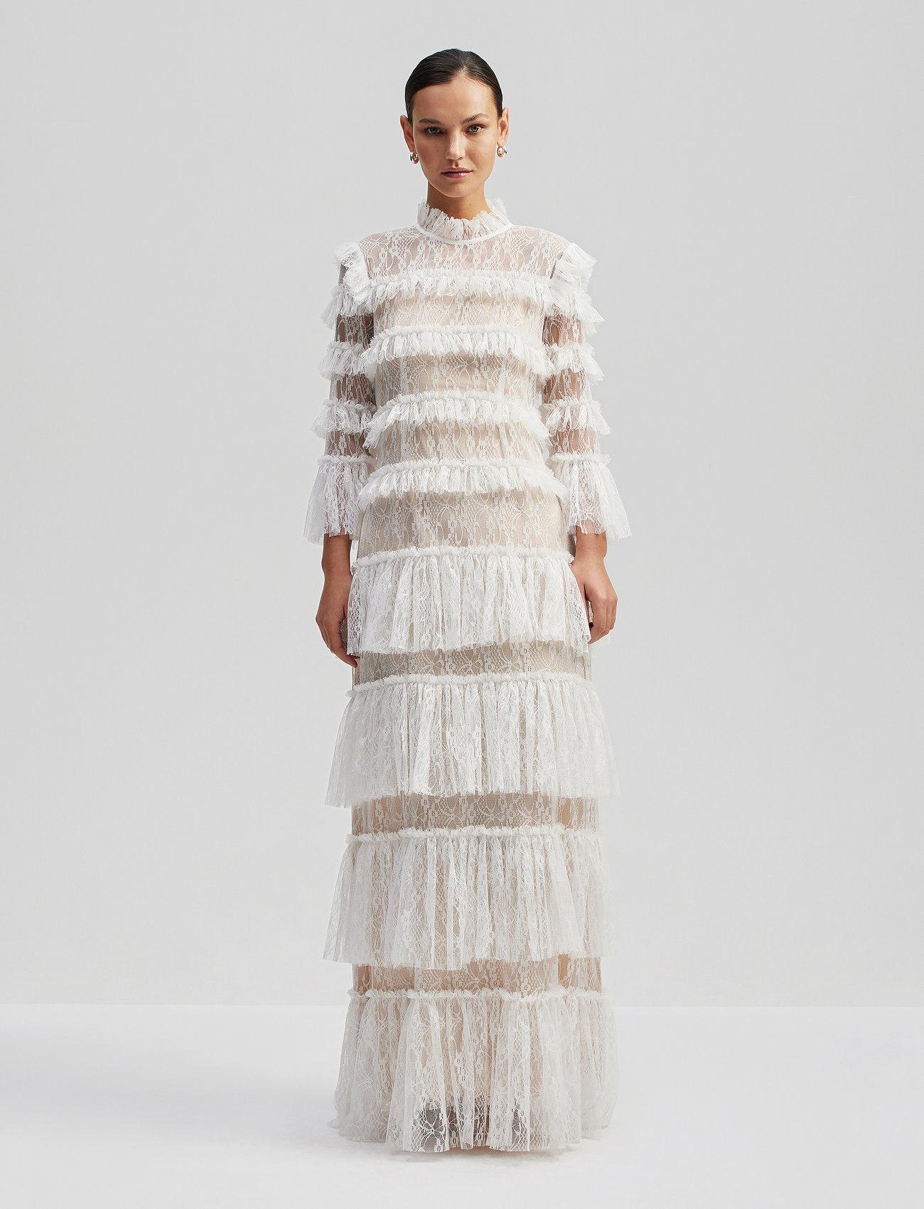 Malina - Carmine long sleeve maxi lace dress - aftenkjoler - cloudy white - 0