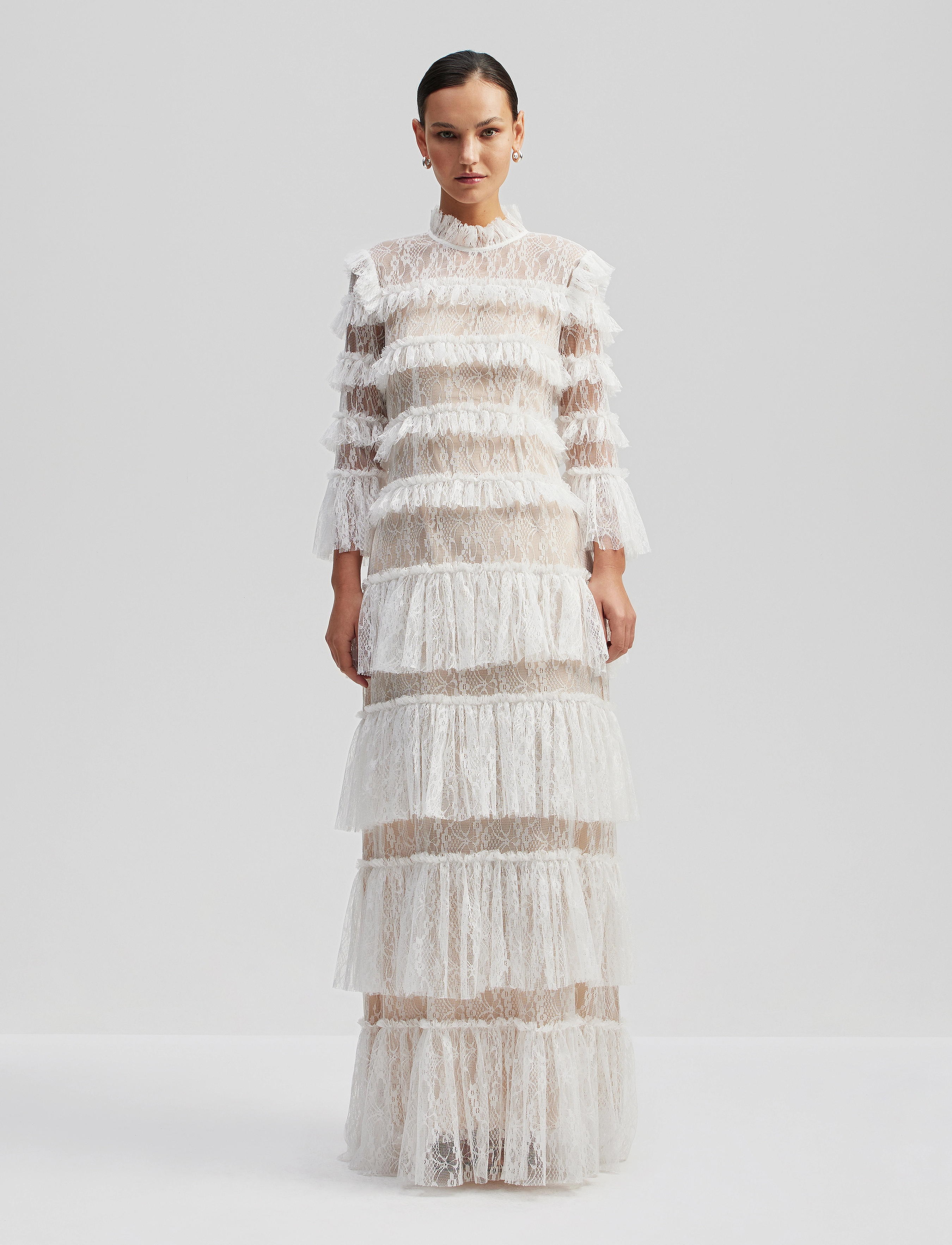 Malina Carmine Long Sleeve Lace Maxi Dress - Kleidid - CLOUDY WHITE / cream