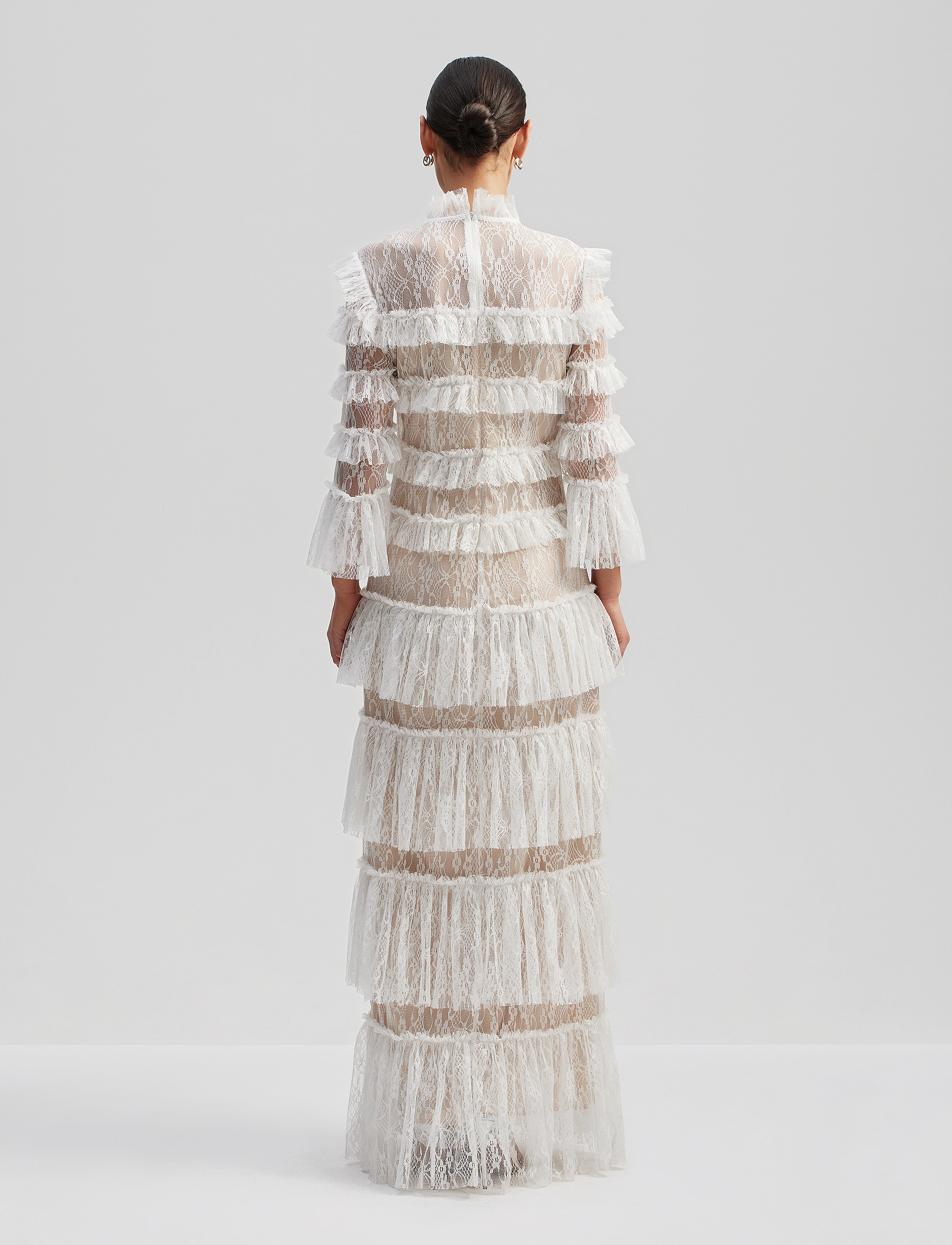 Malina - Carmine Long Sleeve Lace Maxi Dress - vakarinės suknelės - cloudy white - 3