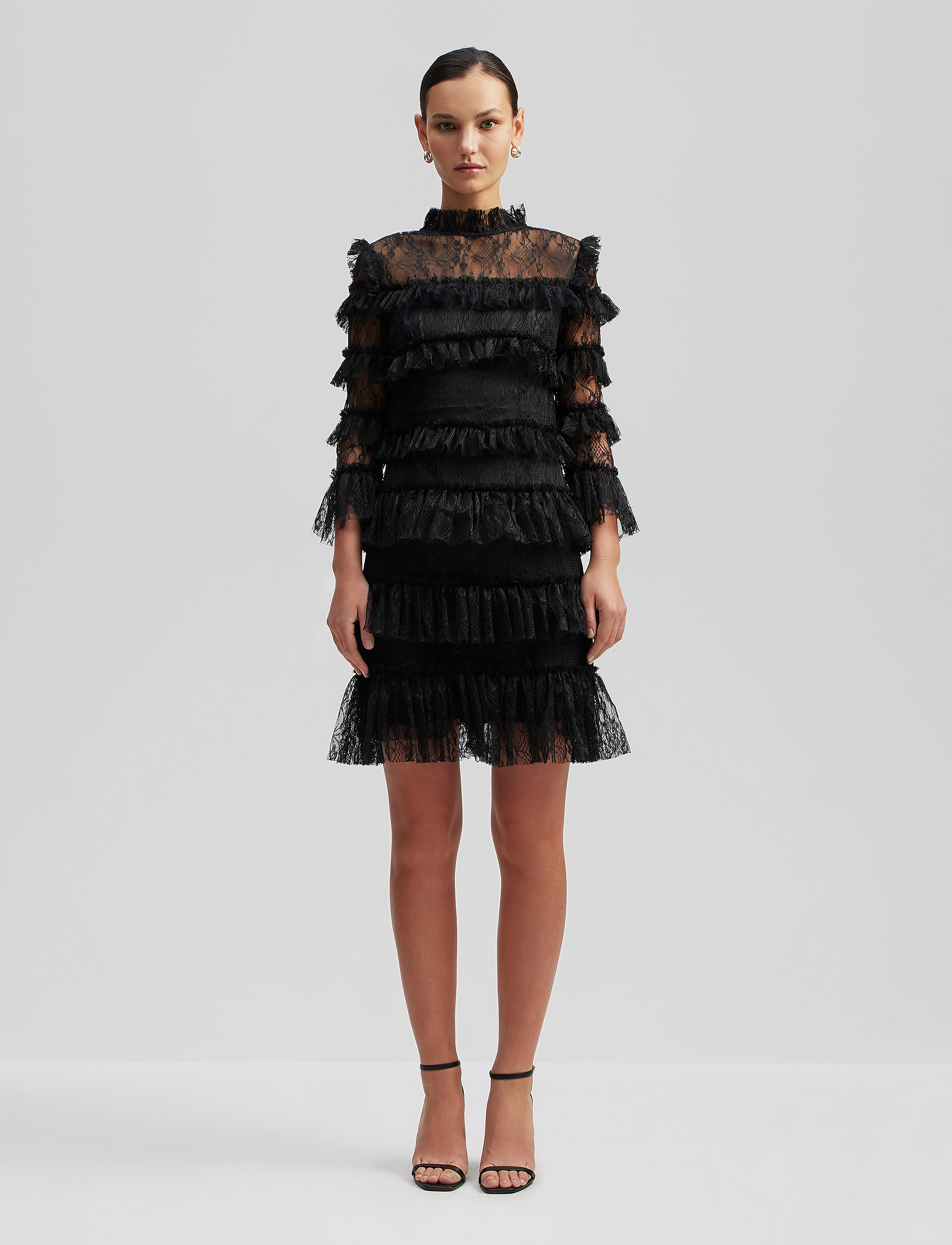 Malina Carmine frill lace mini dress - Partykleider - BLACK / black