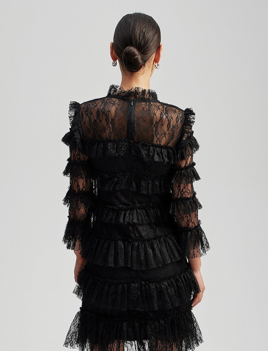 Malina - Carmine frill lace mini dress - cocktailkleider - black - 3