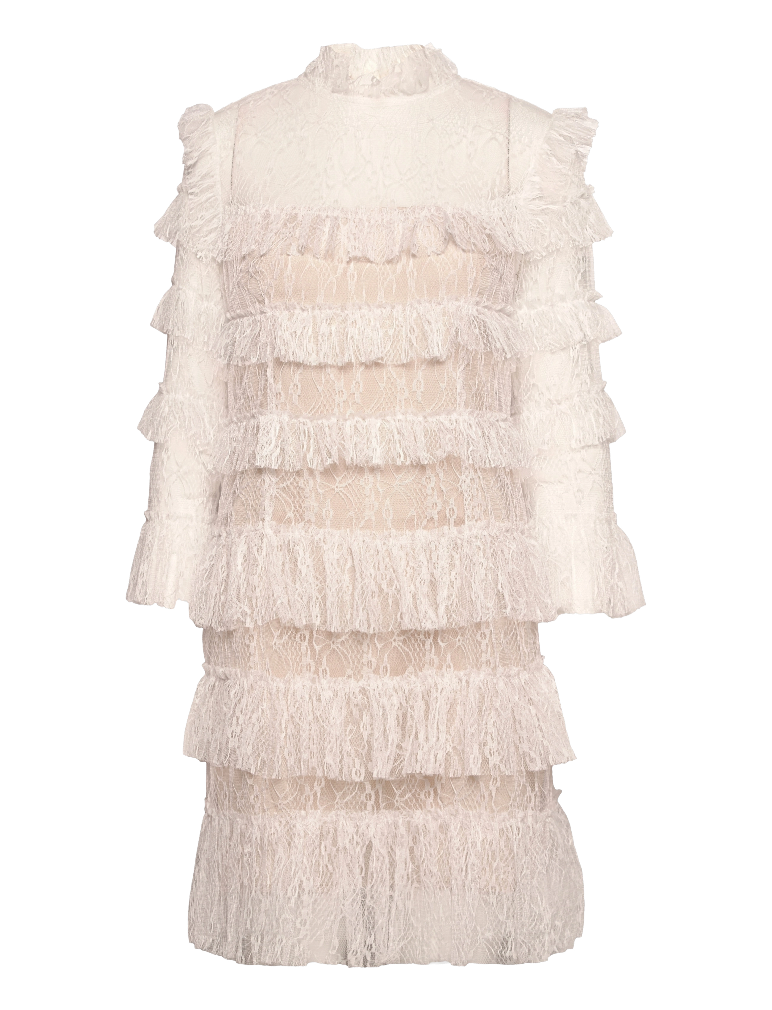MALINA Carmine Frill Strickjacke Mini Kleid Cream - XXS - Damen