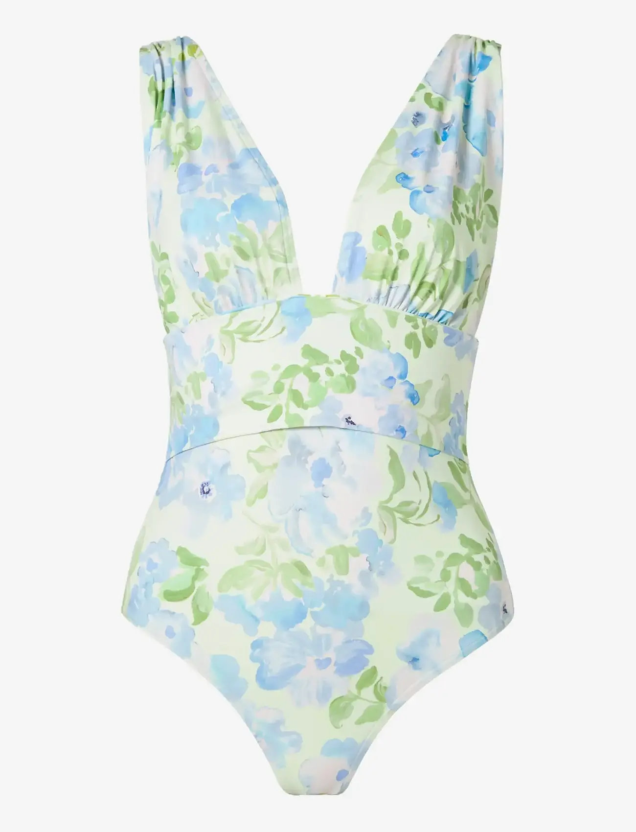 Malina - Alvina Open Back Plunge Swimsuit - swimsuits - pastel floral pistachio - 1