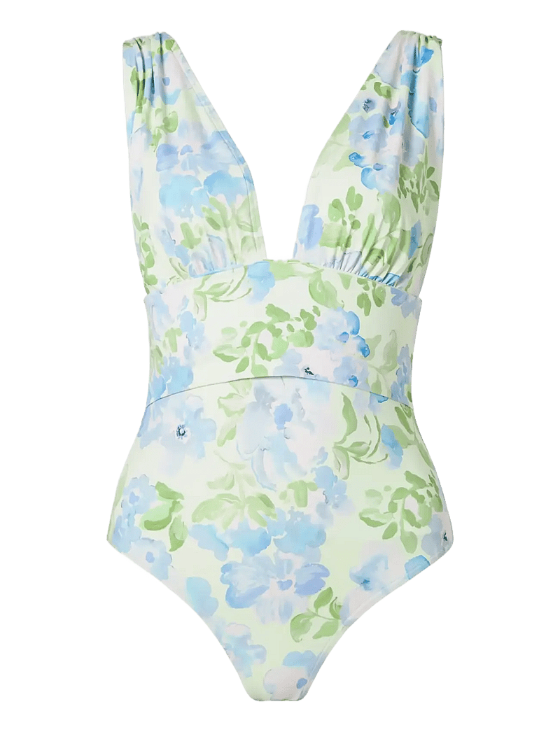 Malina - Alvina Open Back Plunge Swimsuit - swimsuits - pastel floral pistachio - 1