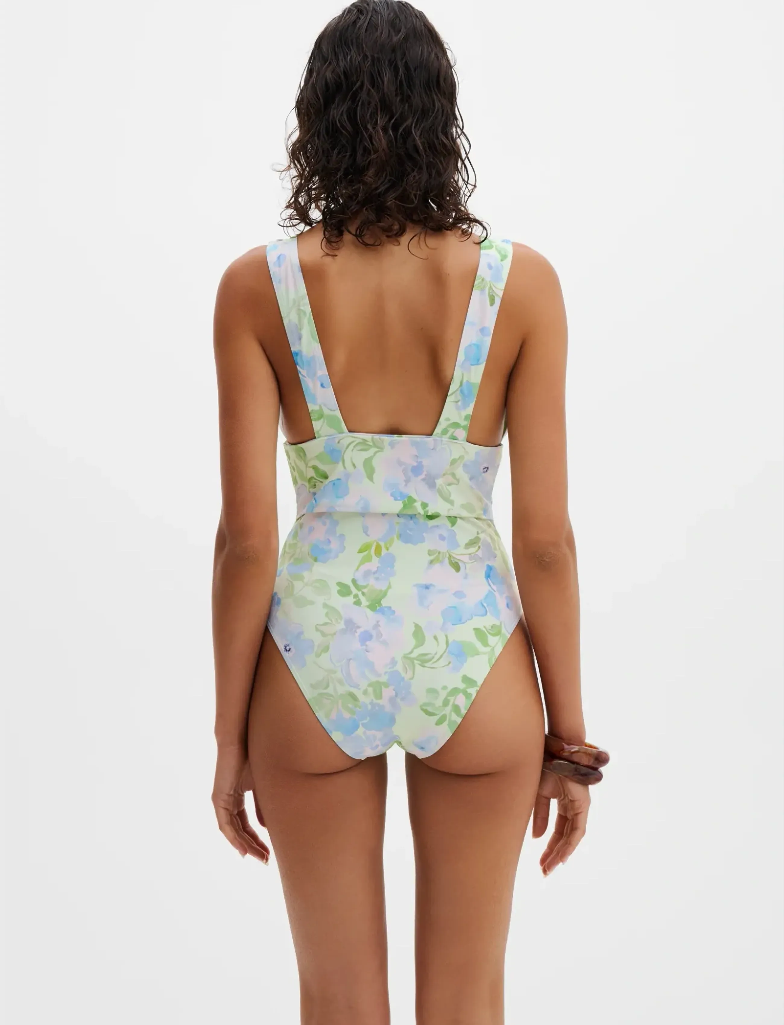 Malina - Alvina Open Back Plunge Swimsuit - ujumistrikood - pastel floral pistachio - 2