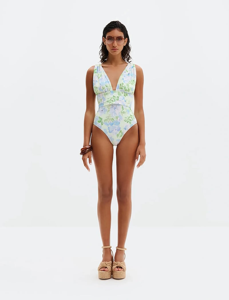 Malina - Alvina Open Back Plunge Swimsuit - swimsuits - pastel floral pistachio - 4