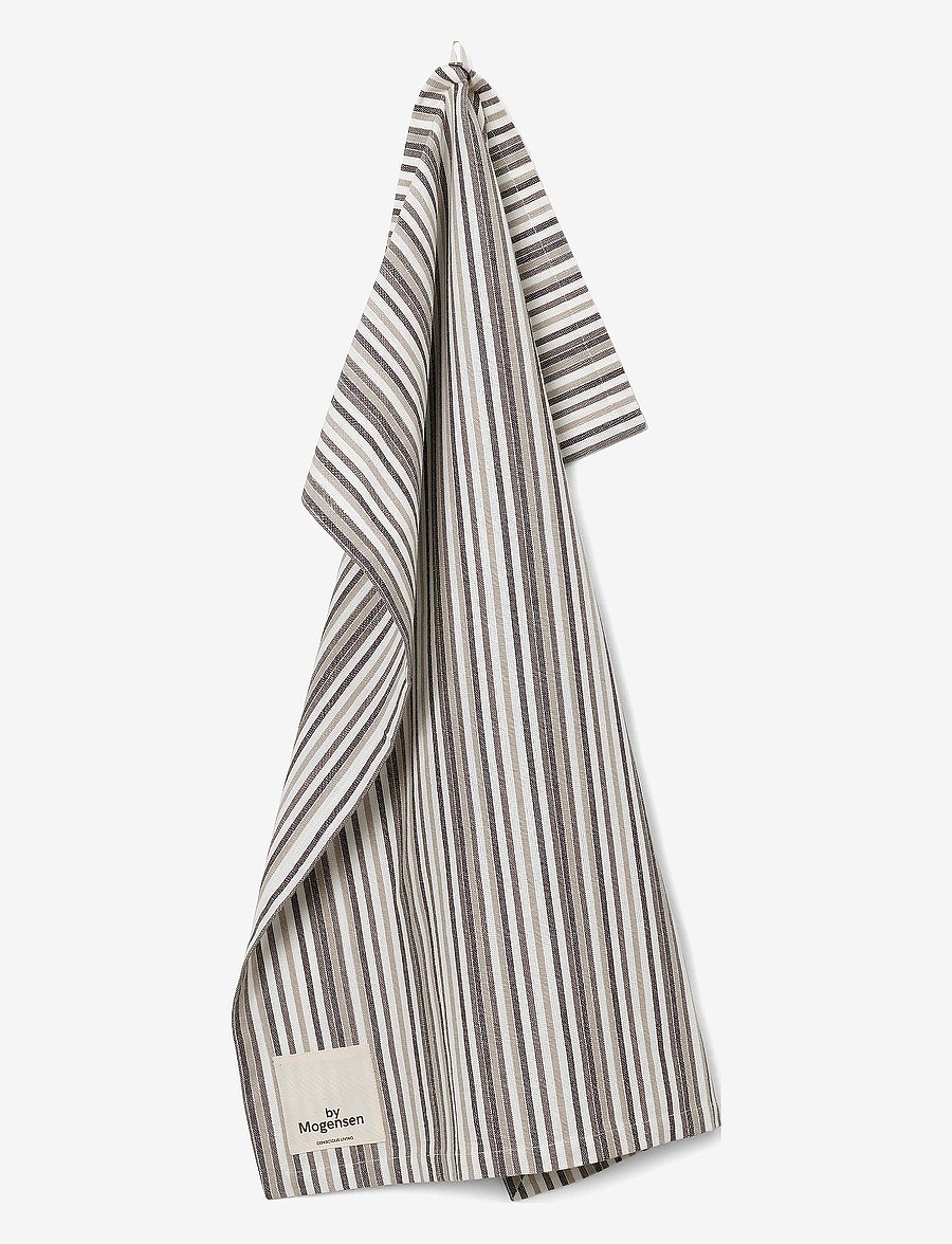 By Mogensen - Dishtowel Small Stripes - grey, brown, black, white - 1