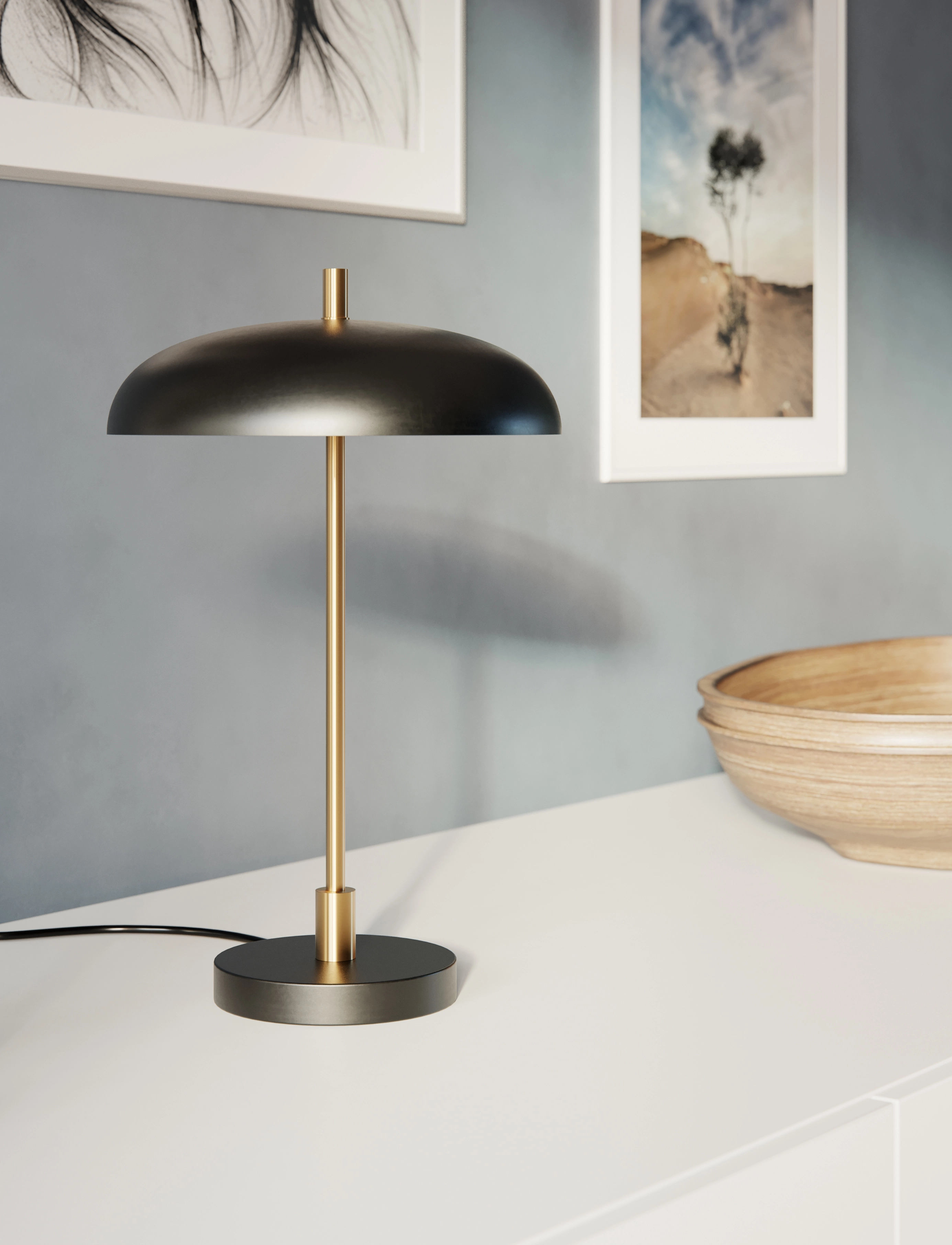 By Rydéns Shelby Bordlampe, Sort/Guld, Ø28.0X45 cm, Black, Lamper > Bordlamper, Unisex