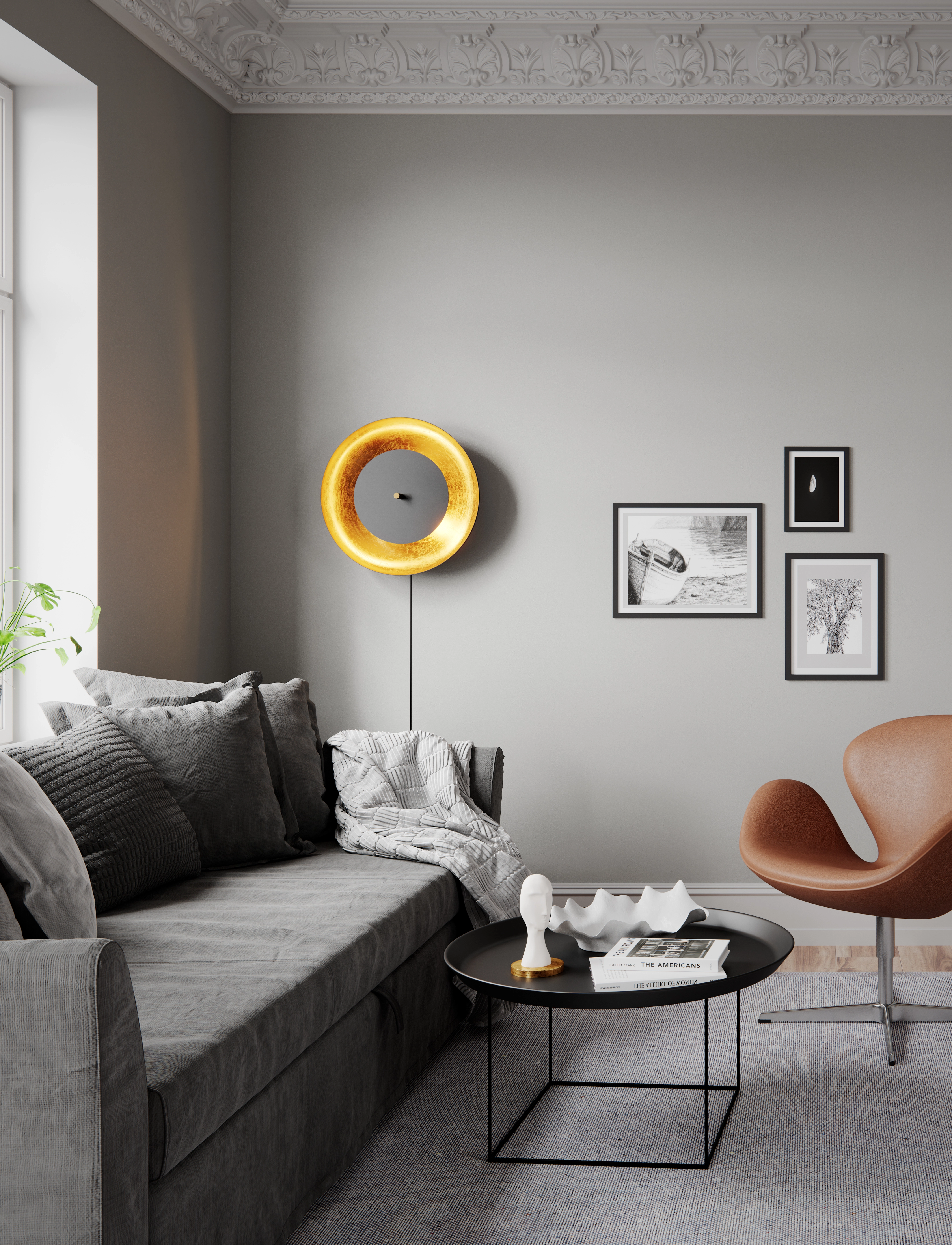 By Rydéns Shelby Væglampe, Sort/Guld, Ø50X17.5 cm, Black, Lamper > Væglamper, Unisex