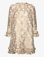 Brocade Ruffle Dress - OFF WHITE