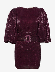 Sequins Puff Sleeve Mini Dress - 048PLUM
