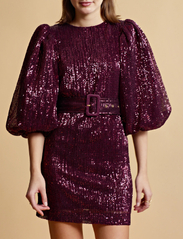 by Ti Mo - Sequins Puff Sleeve Mini Dress - party wear at outlet prices - 048plum - 3