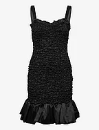 CrÈpe Satin Strap Dress - BLACK