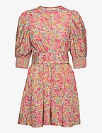 Cotton Jacquard Belted Mini Dress - 424 - WILDFLOWERS