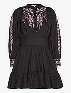 Embroidery Belt Dress - 099 - BLACK