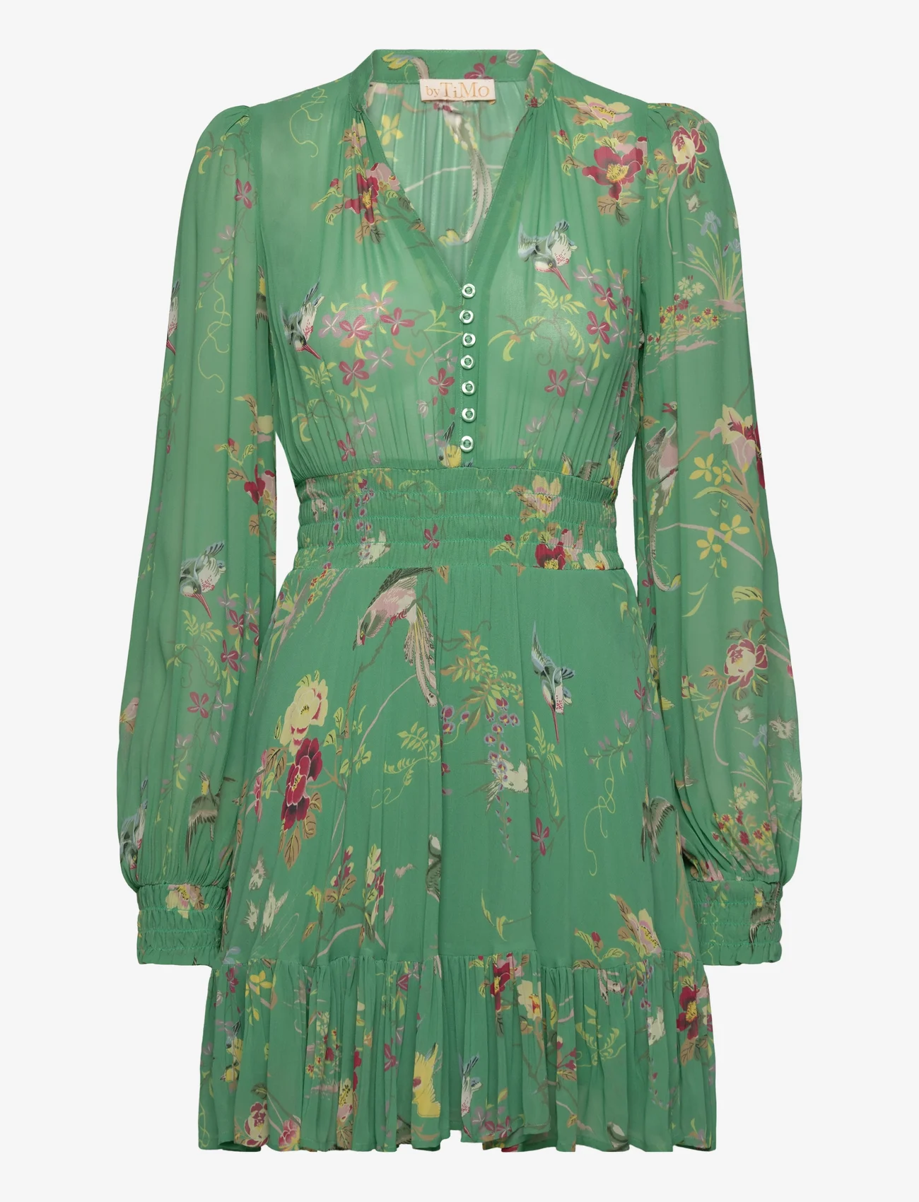by Ti Mo - Georgette Mini Dress - sommerkjoler - 635 - green birds - 0