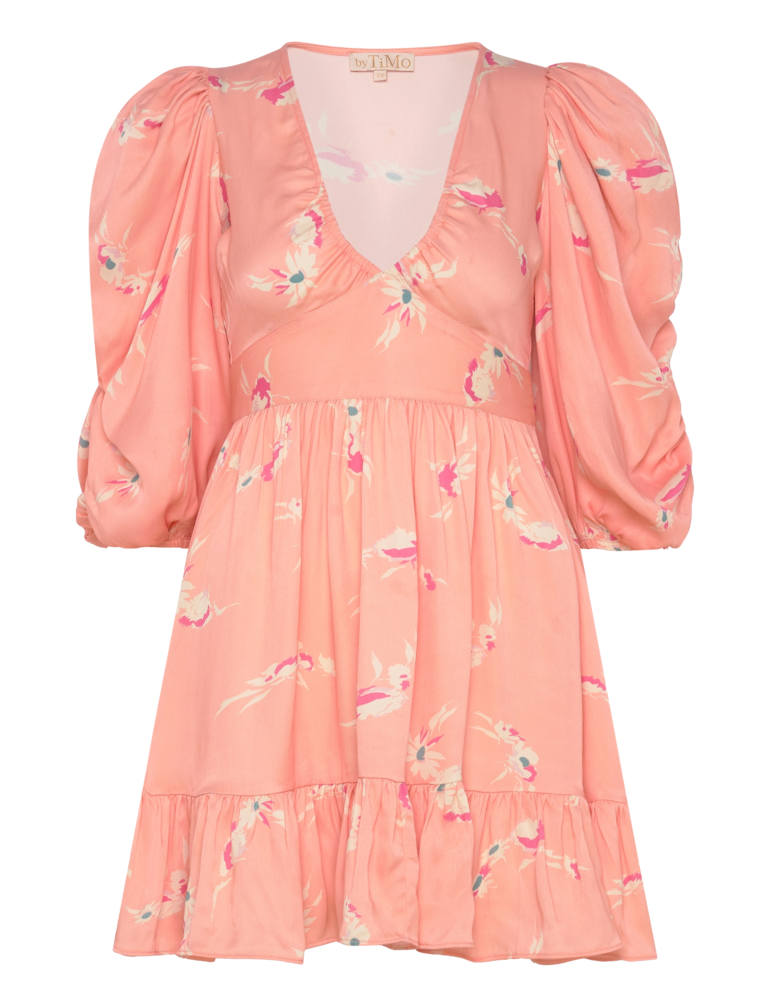 by Ti Mo Crepe Satin Puffed Mini Dress - by Ti Mo - 708 - FLOWING FLOWERS / coral