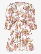 Crepe Satin Puffed Mini Dress - 733 - BRIGHT BOUQUET