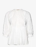Cotton Slub Embroidery Blouse - 069 - PERFECT WHITE