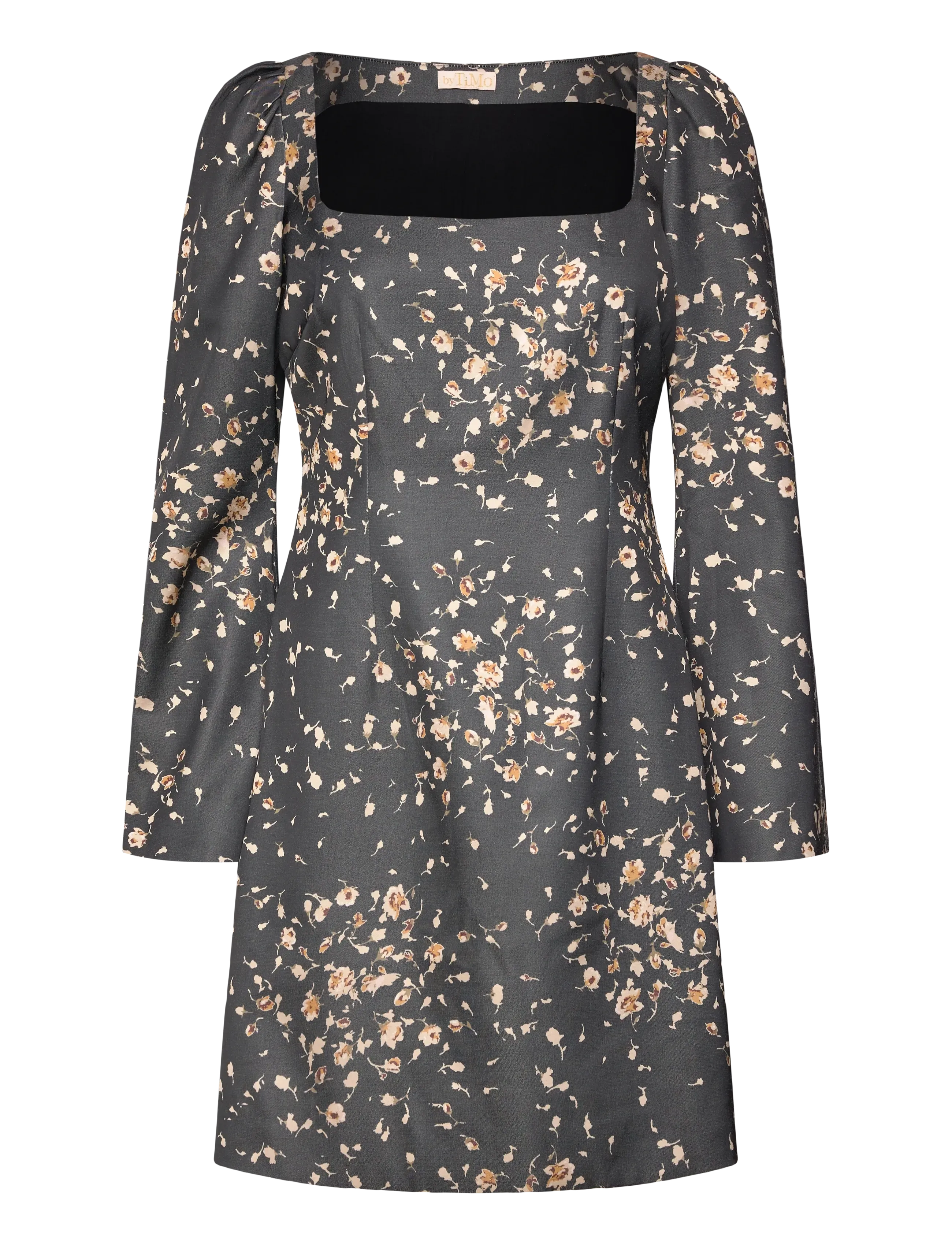 by Ti Mo Tailored Satin Mini Dress - Nyheder - 534 - BLACK ROSES / grey