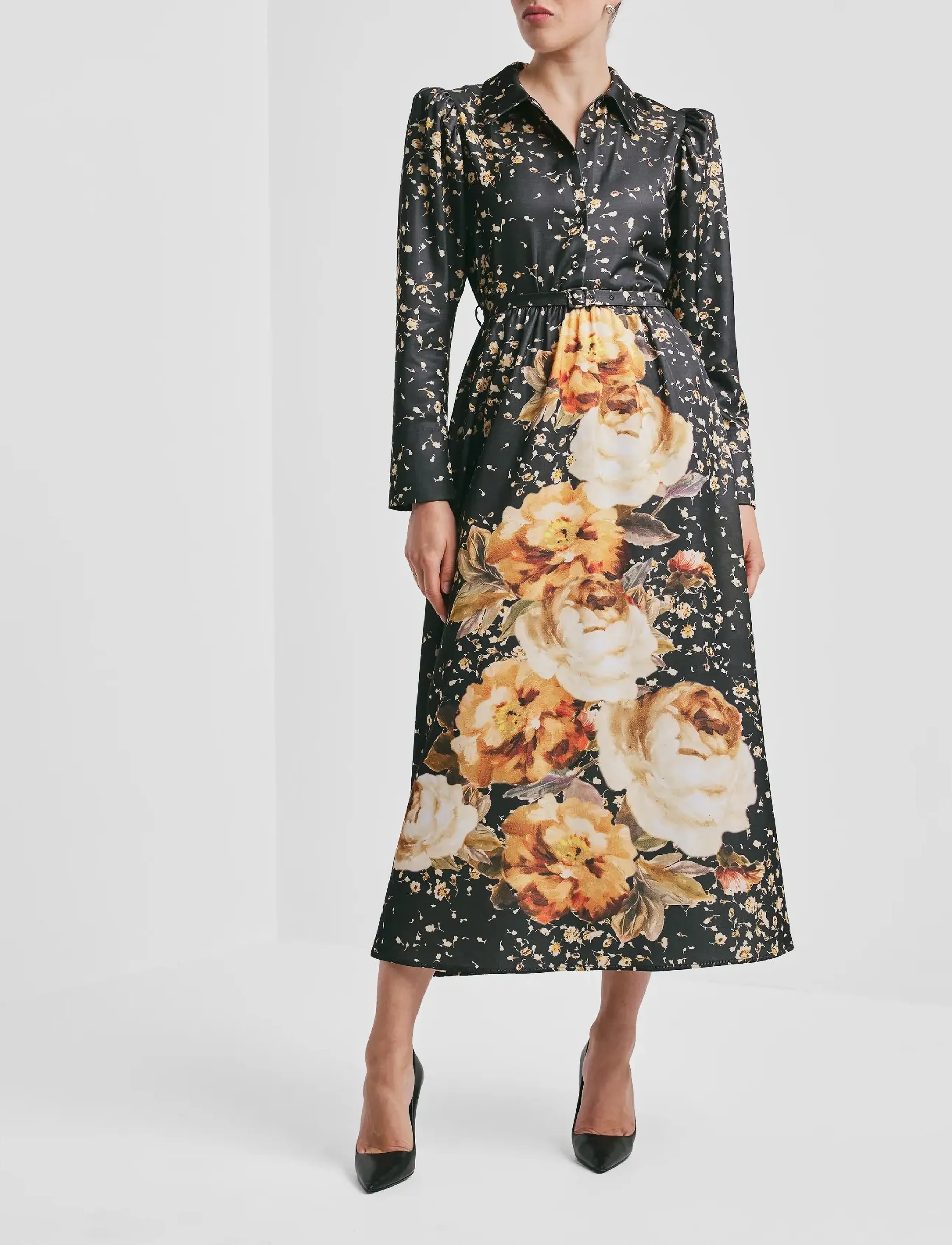 by Ti Mo Tailored Satin Shirt Dress, XS, Black, Designere > Knælange Og Midi, Dame