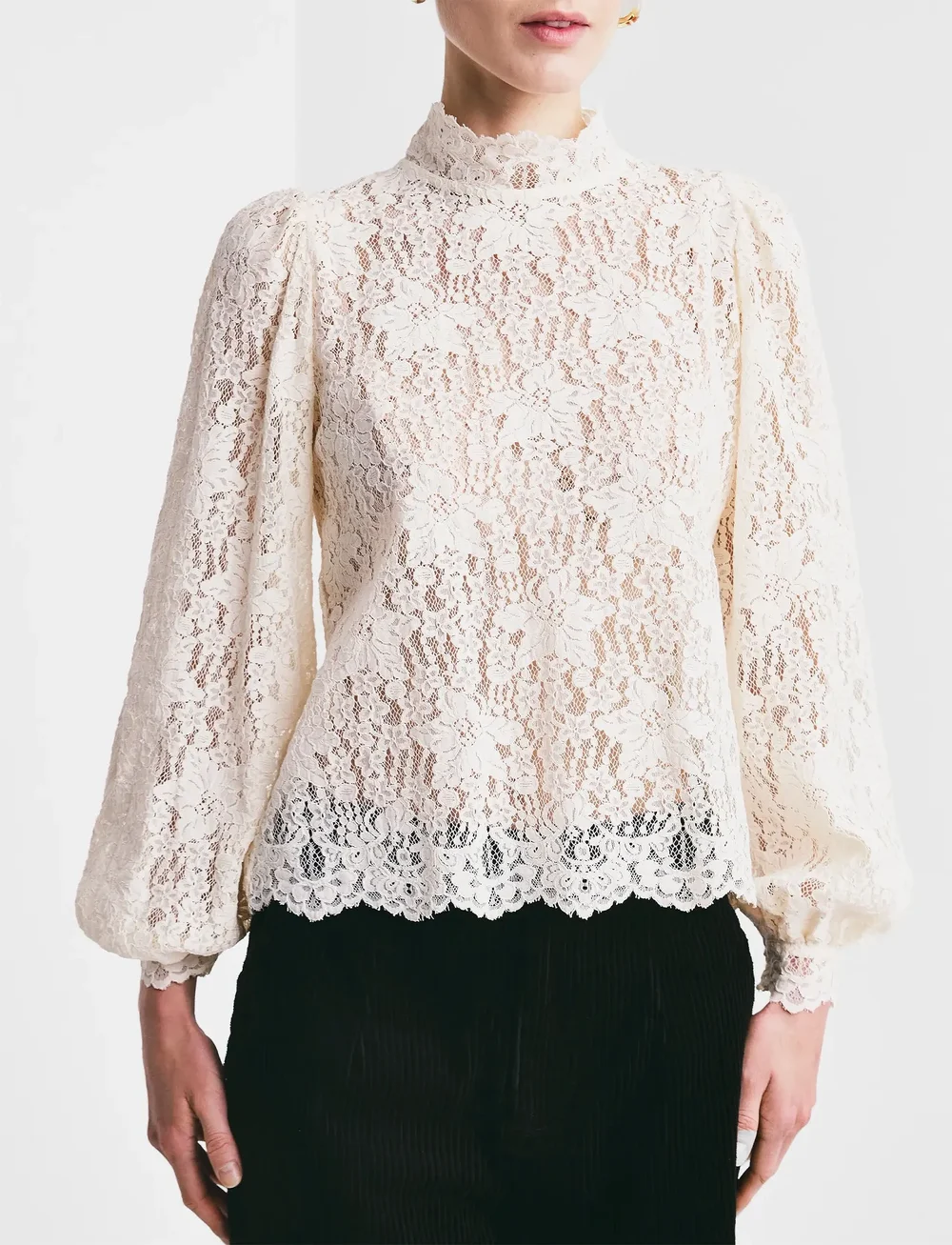 by Ti Mo - Lace Blouse - långärmade blusar - 002 - vintage white - 0