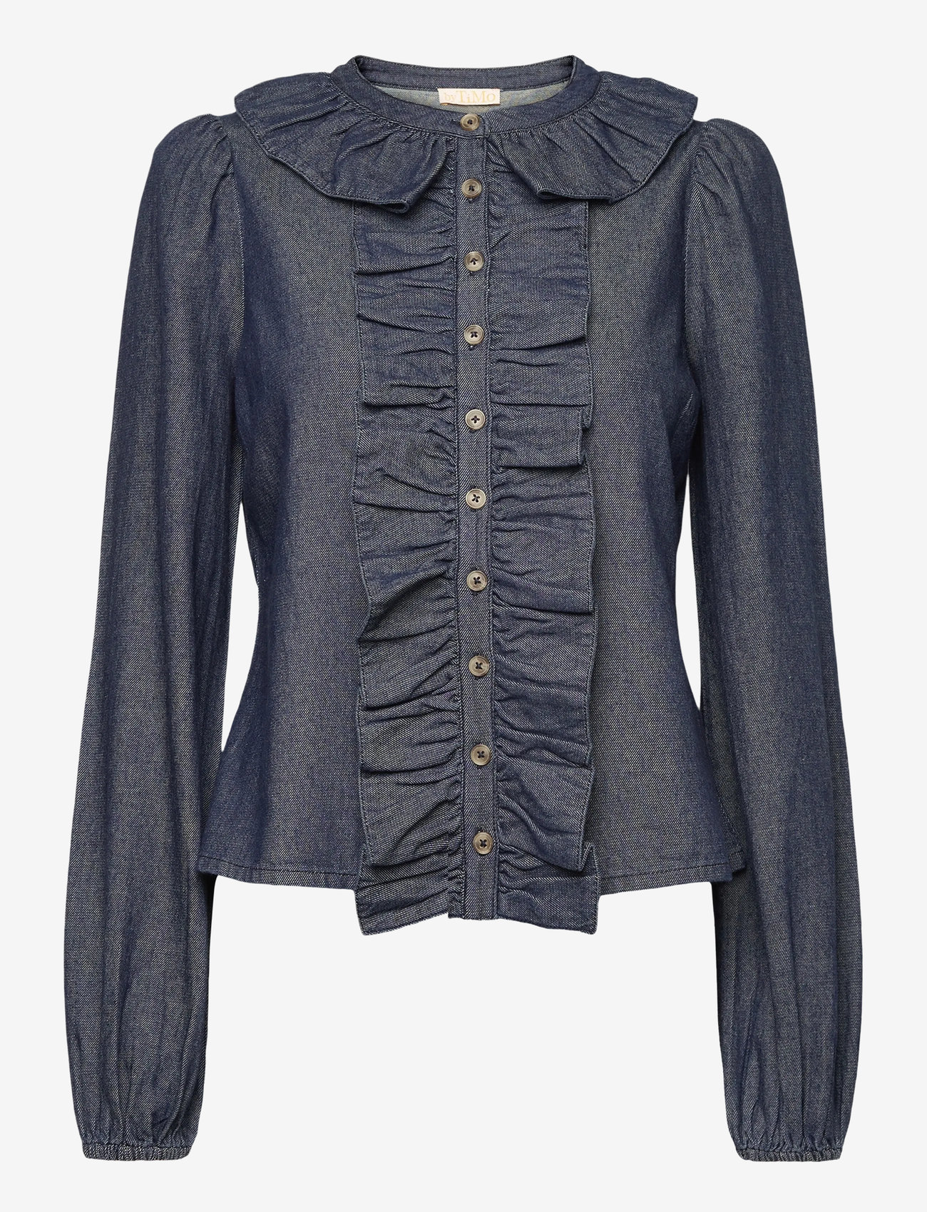 by Ti Mo - Denim Flounce Blouse - langärmlige blusen - 095 - dark blue - 1