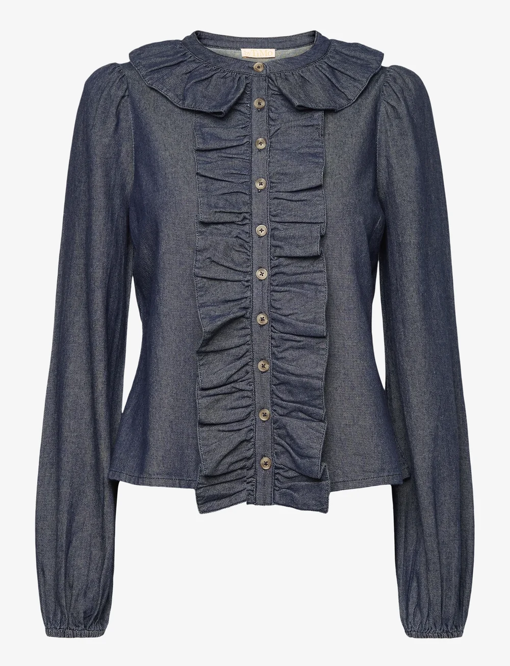 by Ti Mo - Denim Flounce Blouse - langärmlige blusen - 095 - dark blue - 1