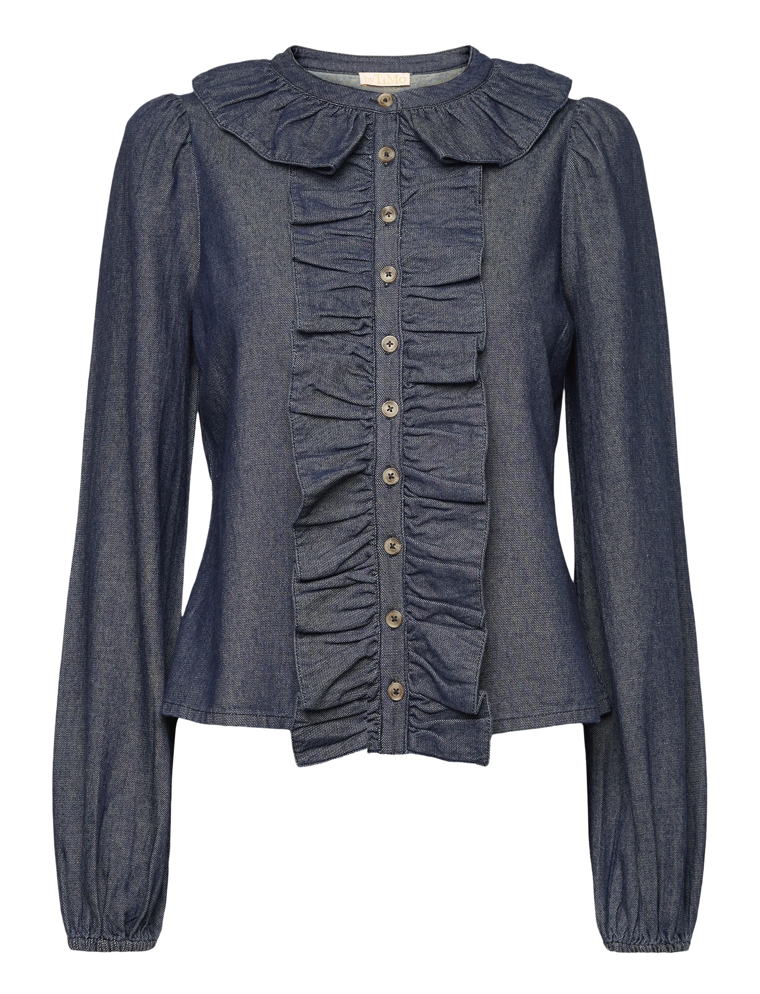 by Ti Mo Denim Flounce Blouse - Bluser - 095 - DARK BLUE / blue