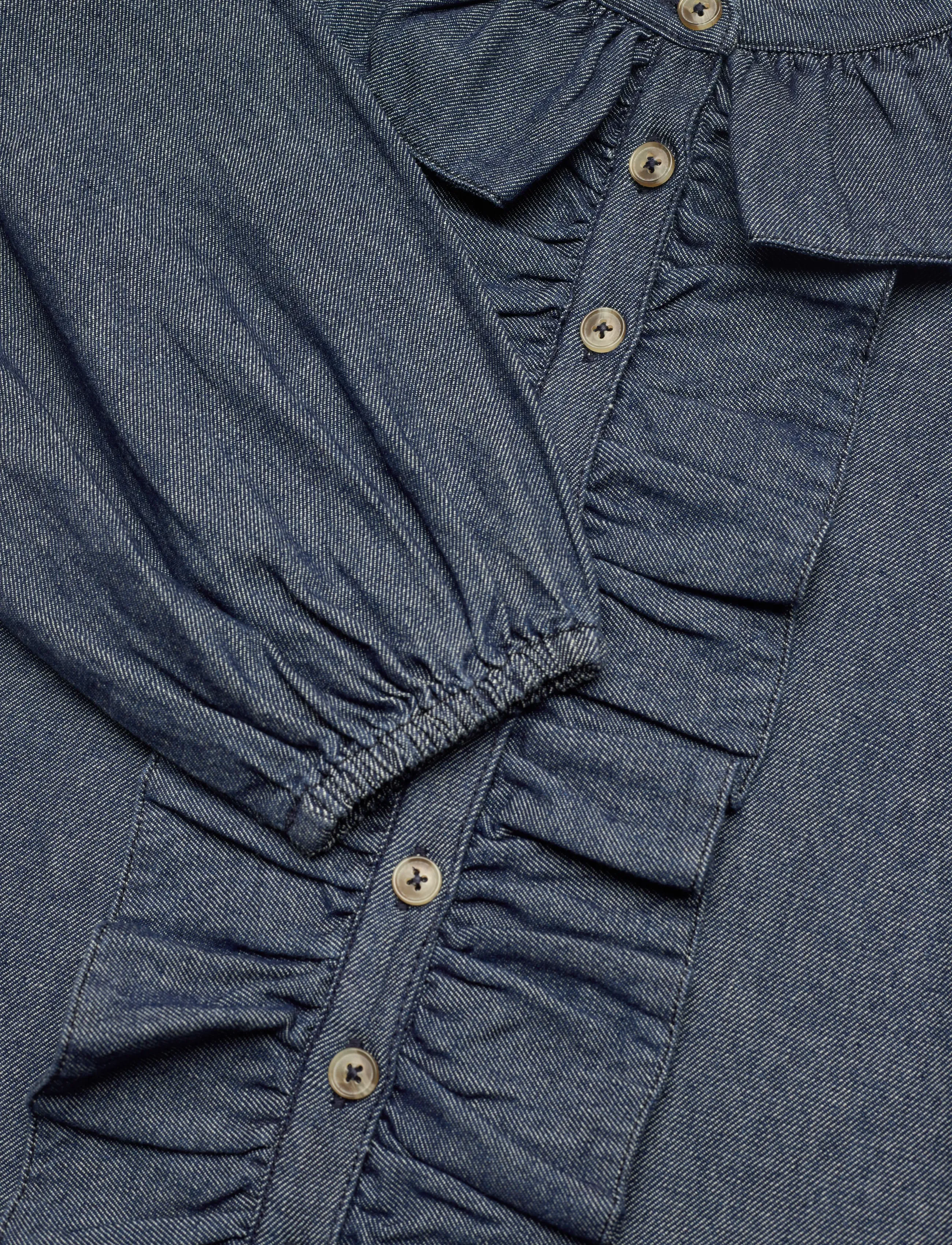 by Ti Mo - Denim Flounce Blouse - pikkade varrukatega pluusid - 095 - dark blue - 5