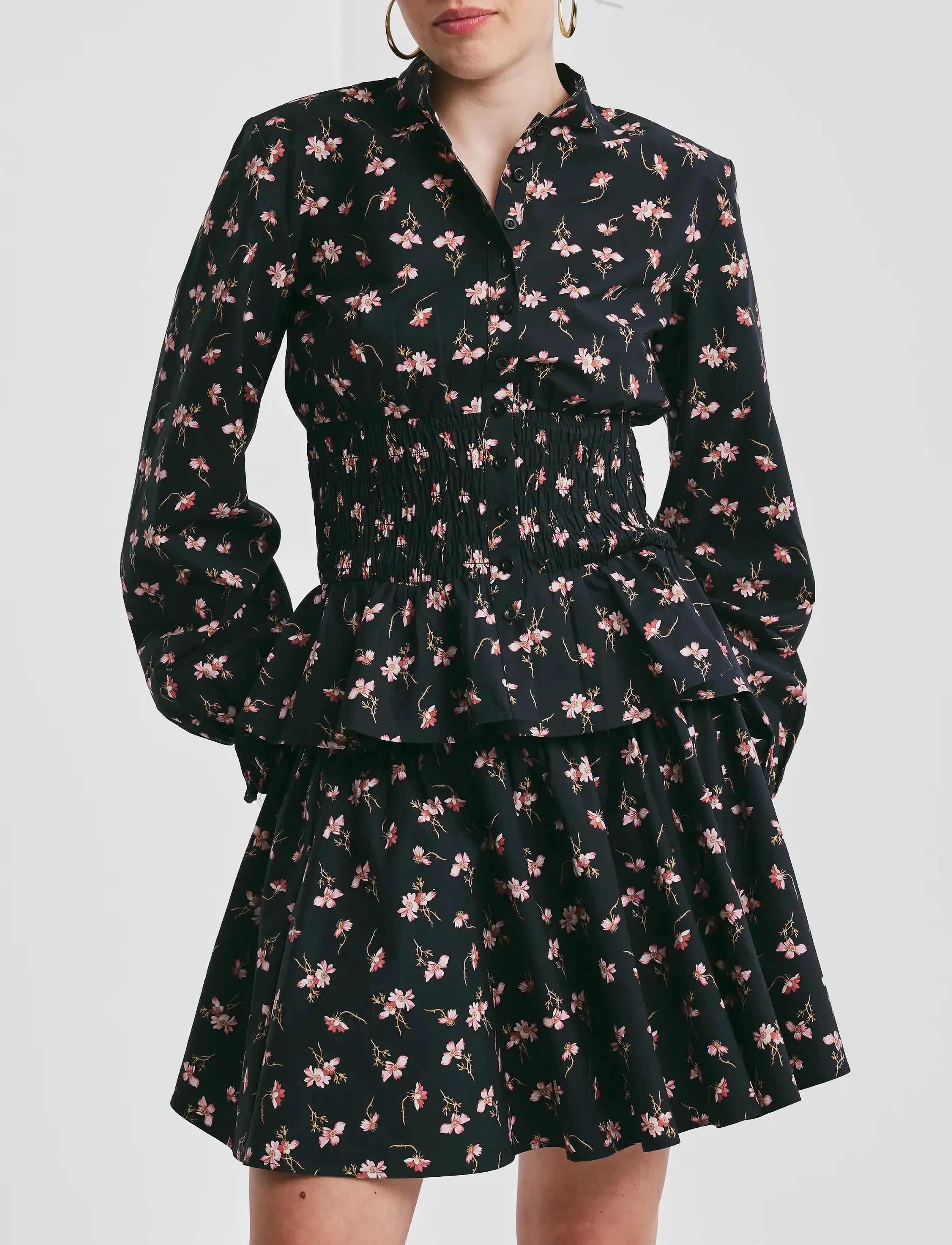 by Ti Mo Poplin Smocking Blouse - Blouses & Shirts - 418 - PETALS / black