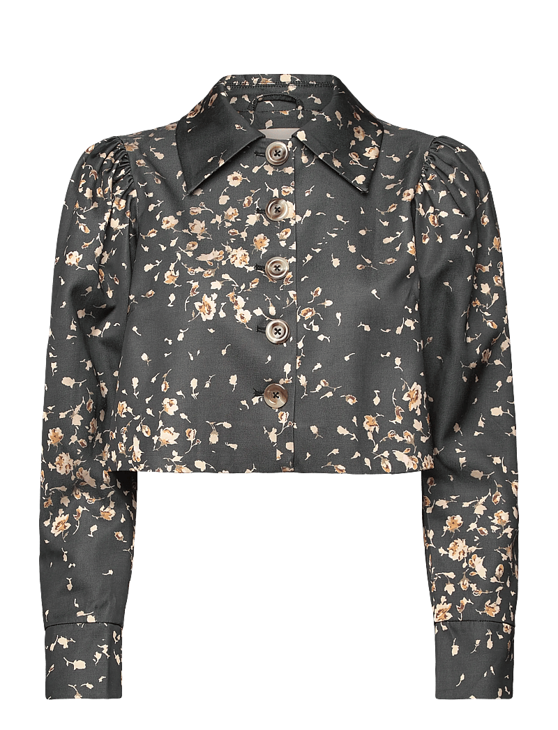 by Ti Mo - Tailored Satin Cropped Jacket - höstjackor - 534 - black roses - 1