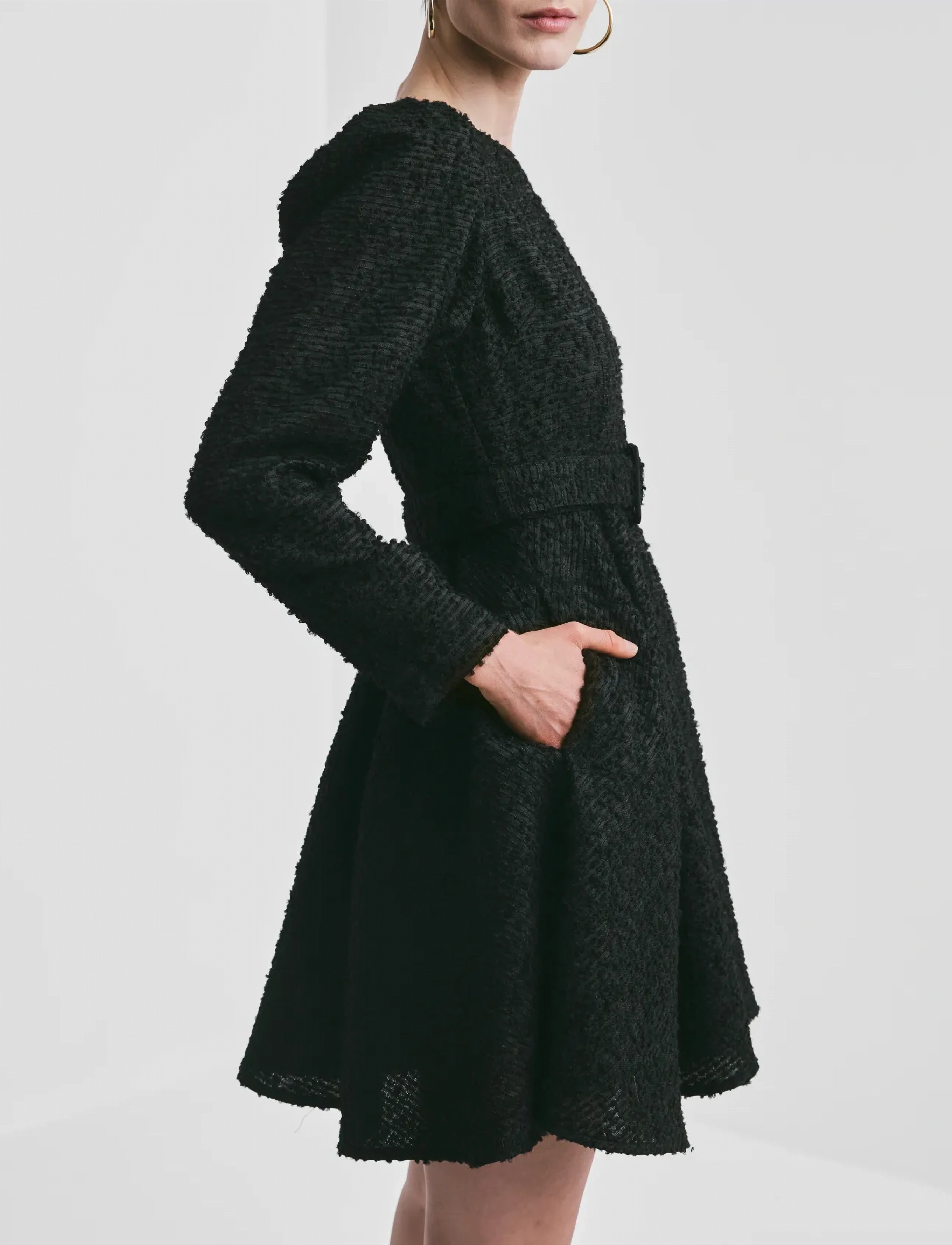 by Ti Mo - Bouclé Belt Dress - aftonklänningar - 099 - black - 4