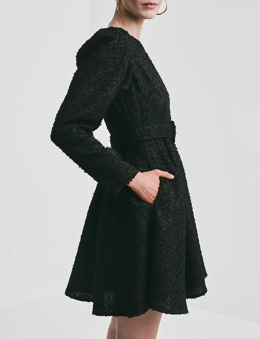 by Ti Mo - Bouclé Belt Dress - aftonklänningar - 099 - black - 4