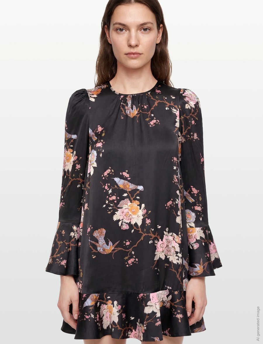 by Ti Mo - Satin Shift Dress - partykleider - 515 - midnight birds - 3