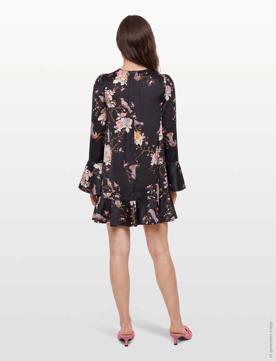 by Ti Mo - Satin Shift Dress - festkjoler - 515 - midnight birds - 4