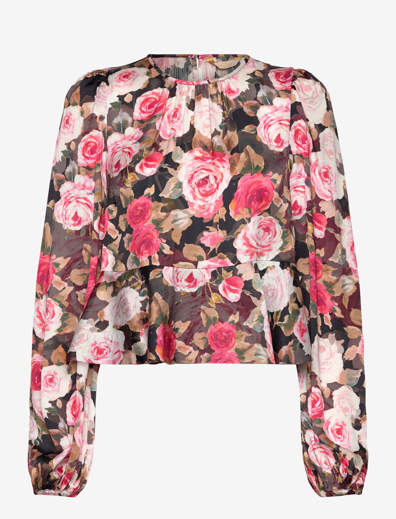 by Ti Mo - Satin Flounce Top - langærmede bluser - 549 - midnight roses - 0