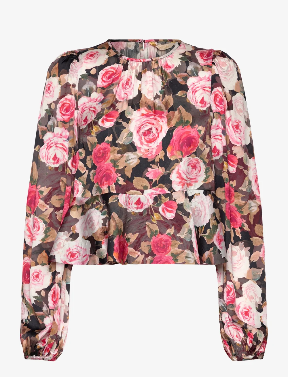 by Ti Mo - Satin Flounce Top - langärmlige blusen - 549 - midnight roses - 0