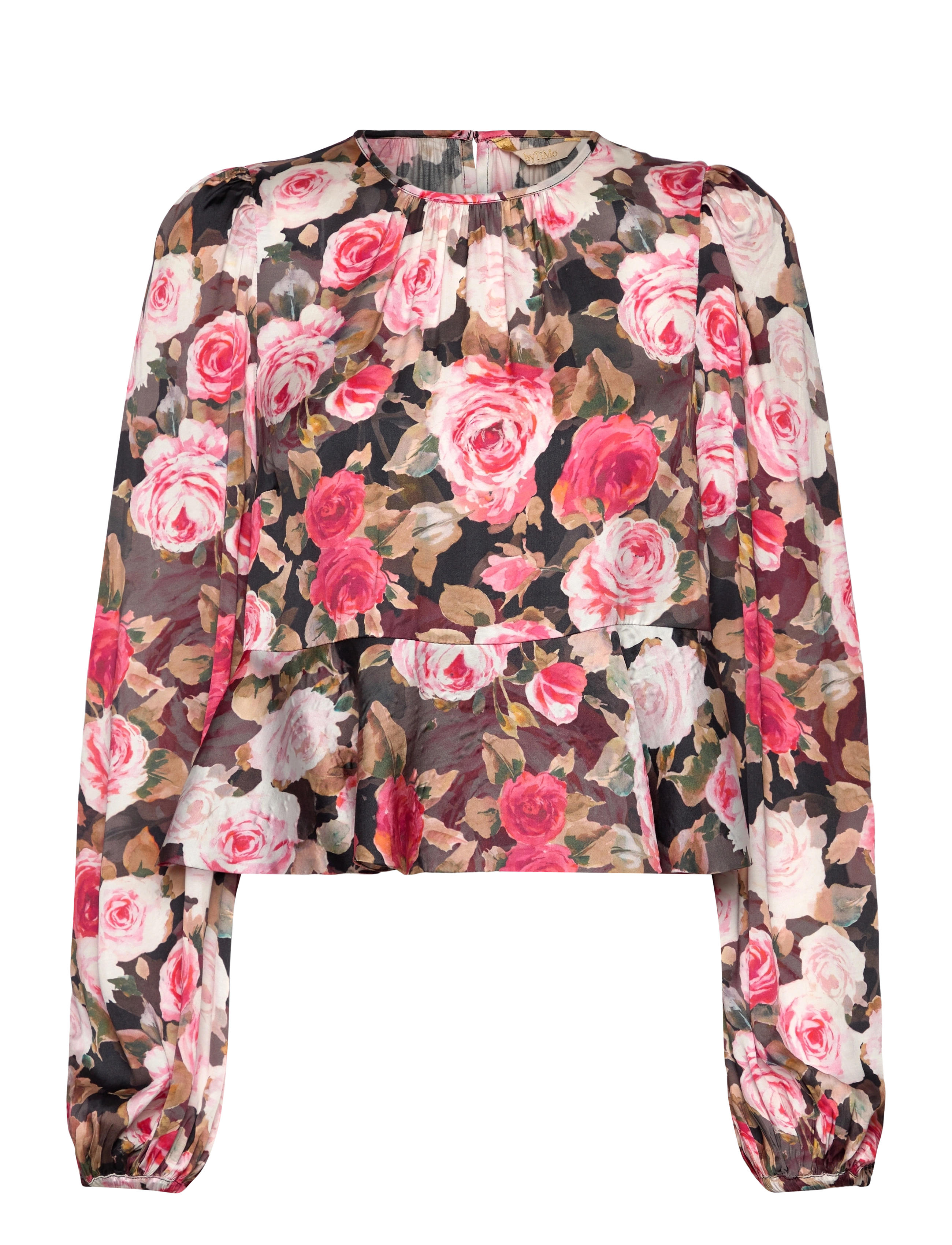 by Ti Mo - Satin Flounce Top - långärmade blusar - 549 - midnight roses - 0