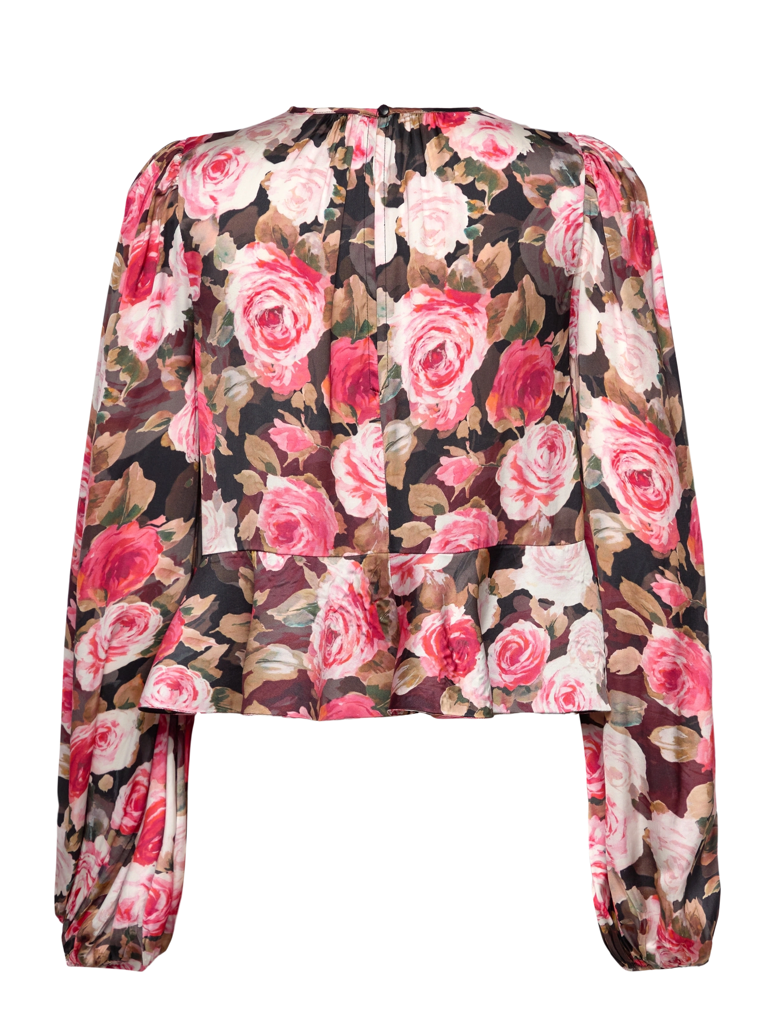 by Ti Mo - Satin Flounce Top - långärmade blusar - 549 - midnight roses - 1