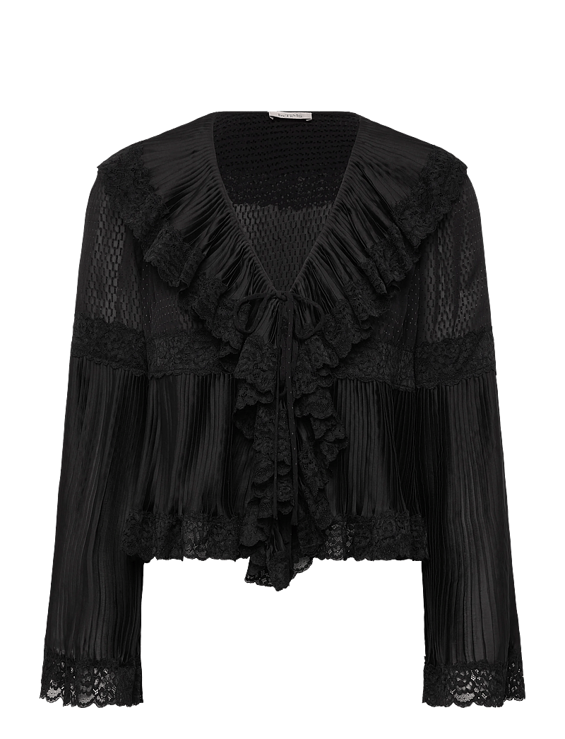 by Ti Mo - Georgette Plissé Top - långärmade blusar - 099 - black - 1