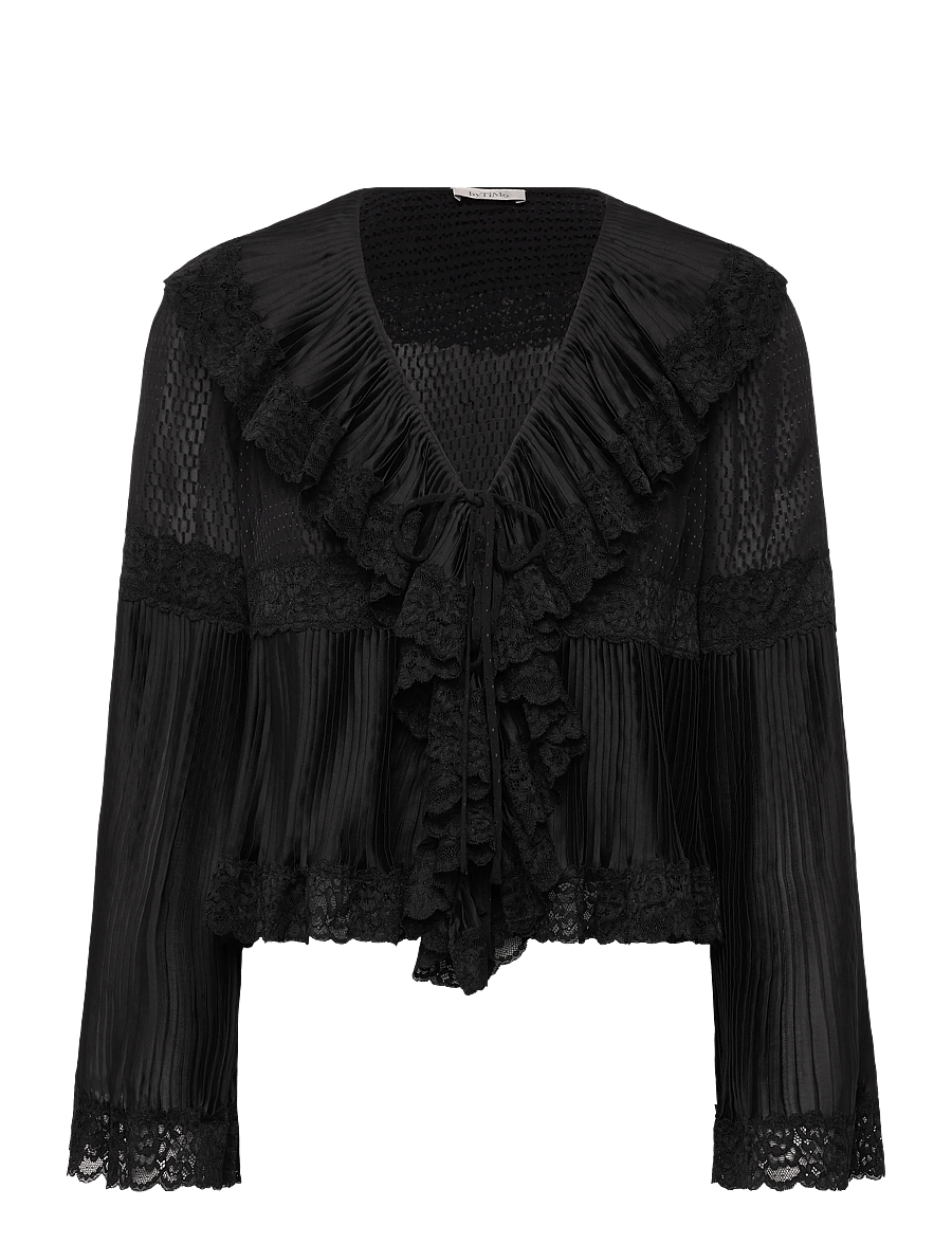 by Ti Mo - Georgette Plissé Top - langerma blússur - 099 - black - 1