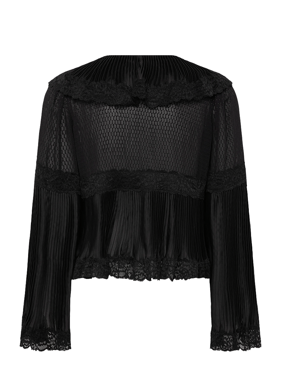 by Ti Mo - Georgette Plissé Top - langerma blússur - 099 - black - 2