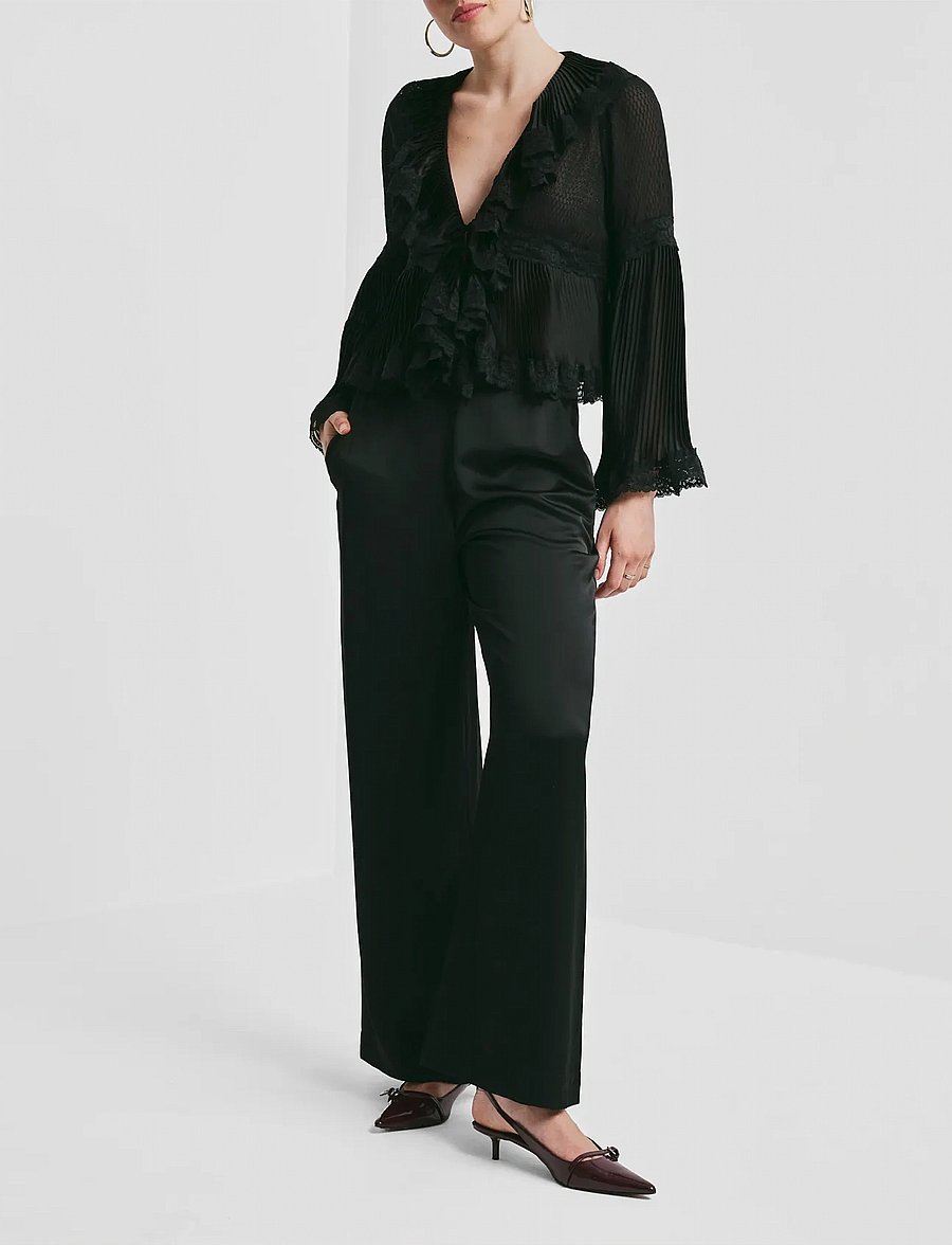 by Ti Mo - Georgette Plissé Top - langerma blússur - 099 - black - 0