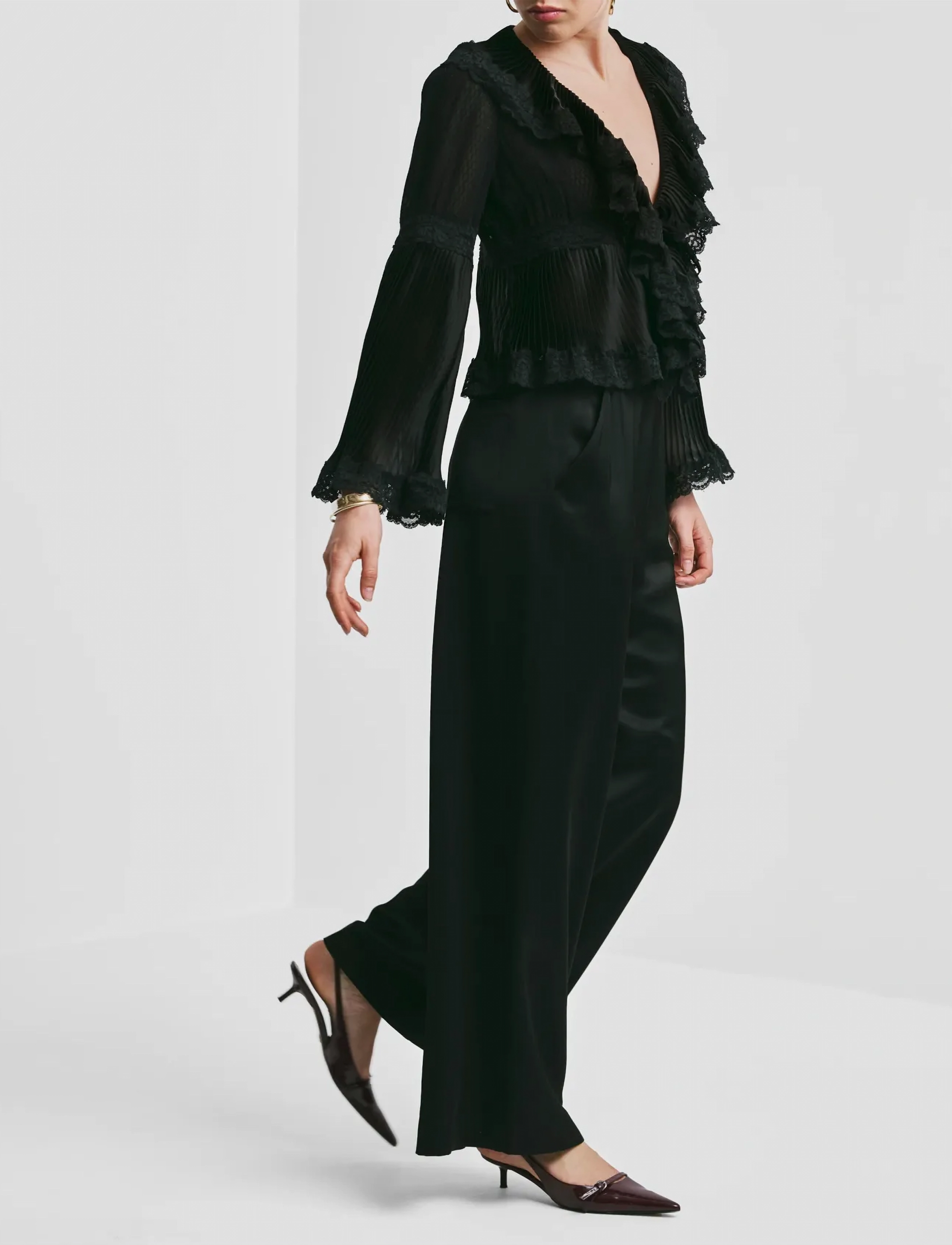 by Ti Mo - Georgette Plissé Top - langærmede bluser - 099 - black - 4