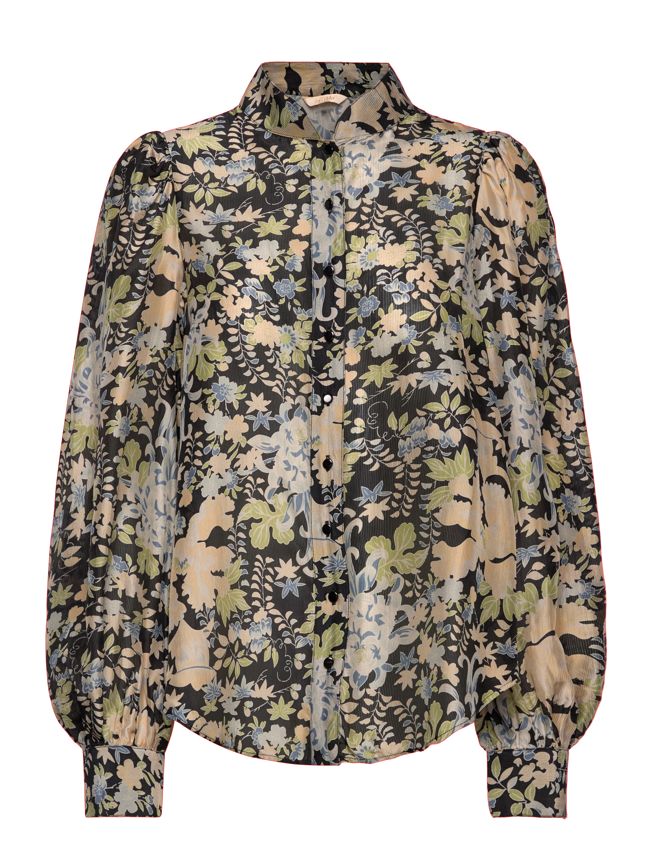 by Ti Mo Striped Organza Blouse**, Kvinder, Stribet Puffærme Organza Bluse, Grøn, Str: M