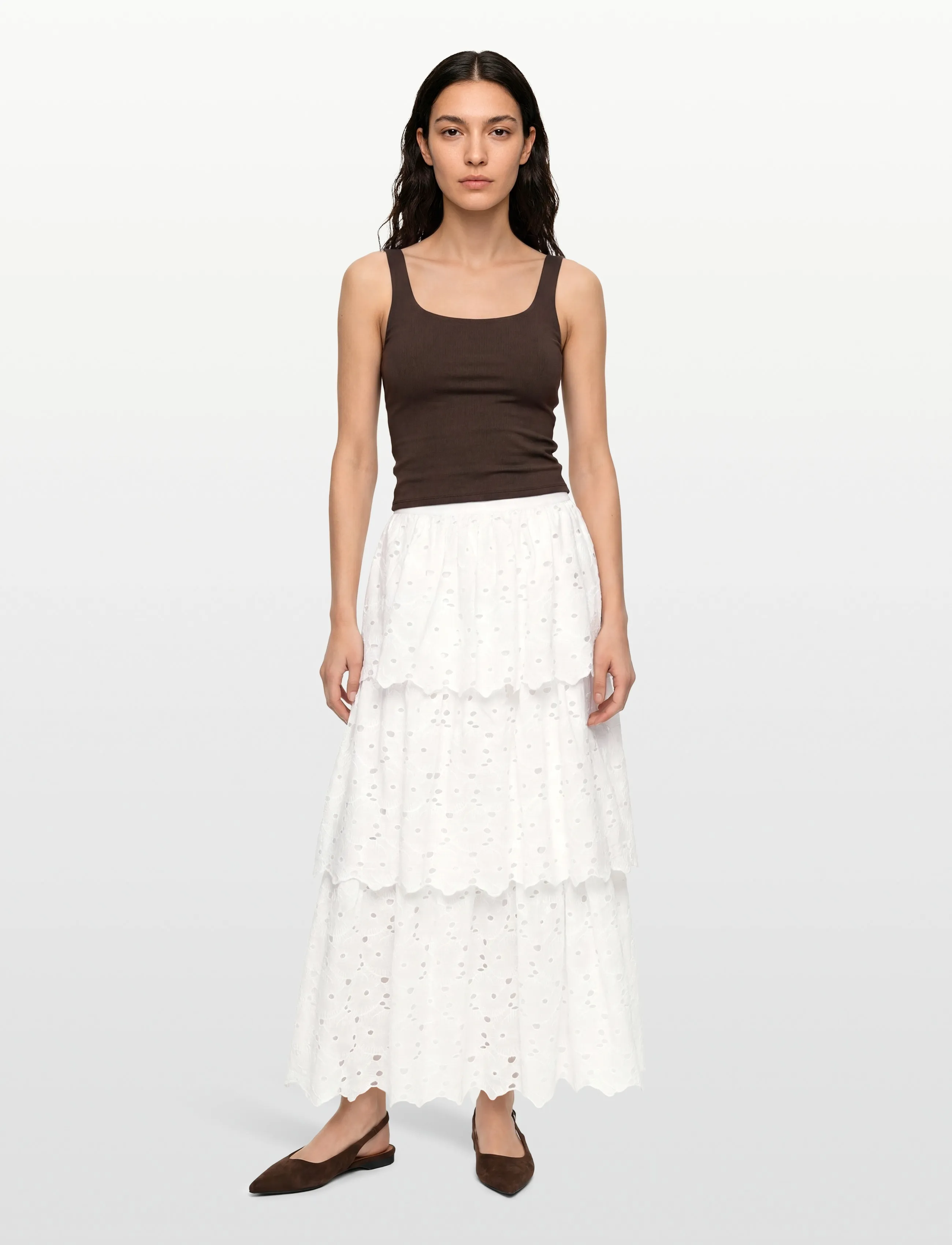 by Ti Mo Broderie Anglaise Skirt - Kjolar - 001 - WHITE / white