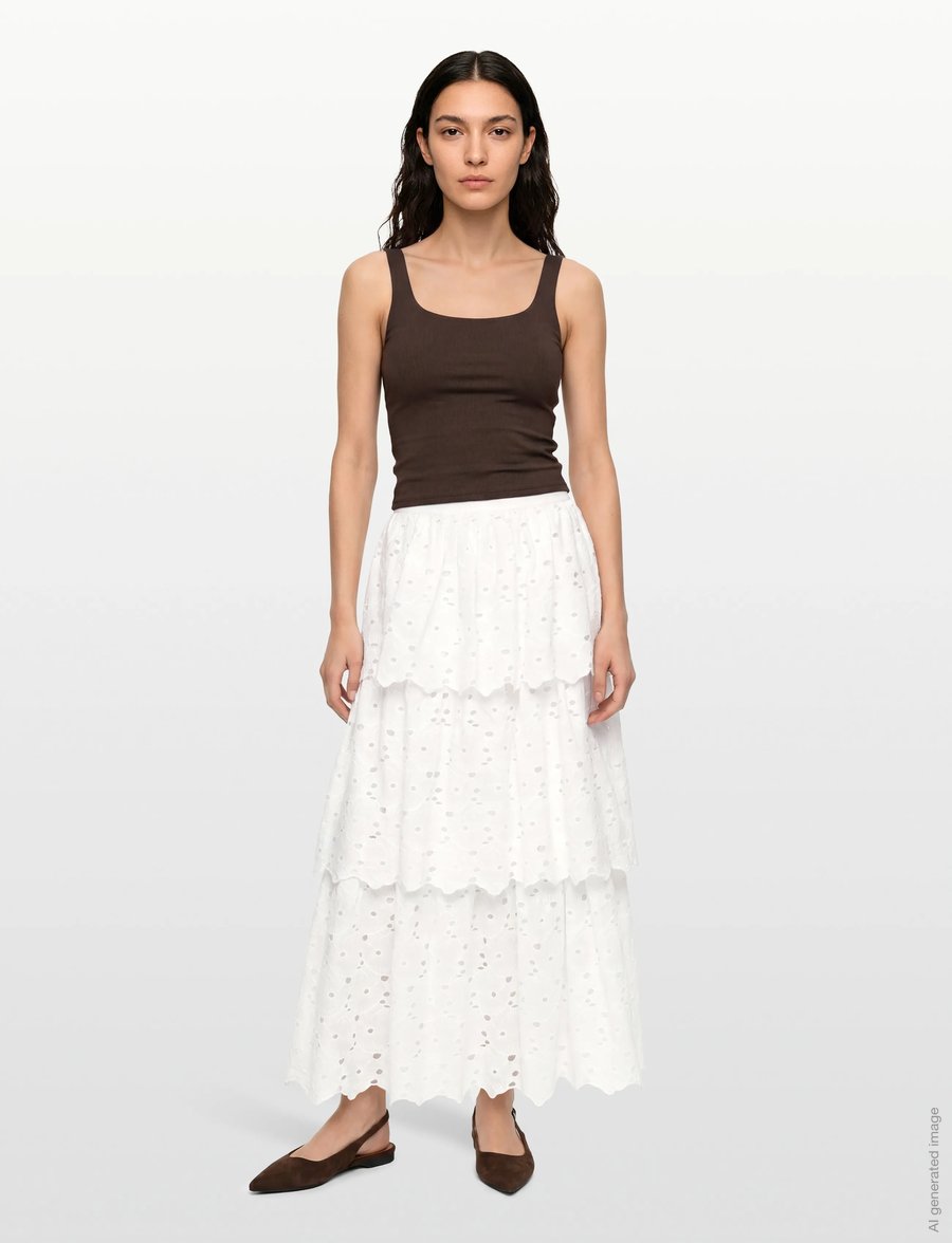 by Ti Mo - Broderie Anglaise Skirt - maxi röcke - 001 - white - 0
