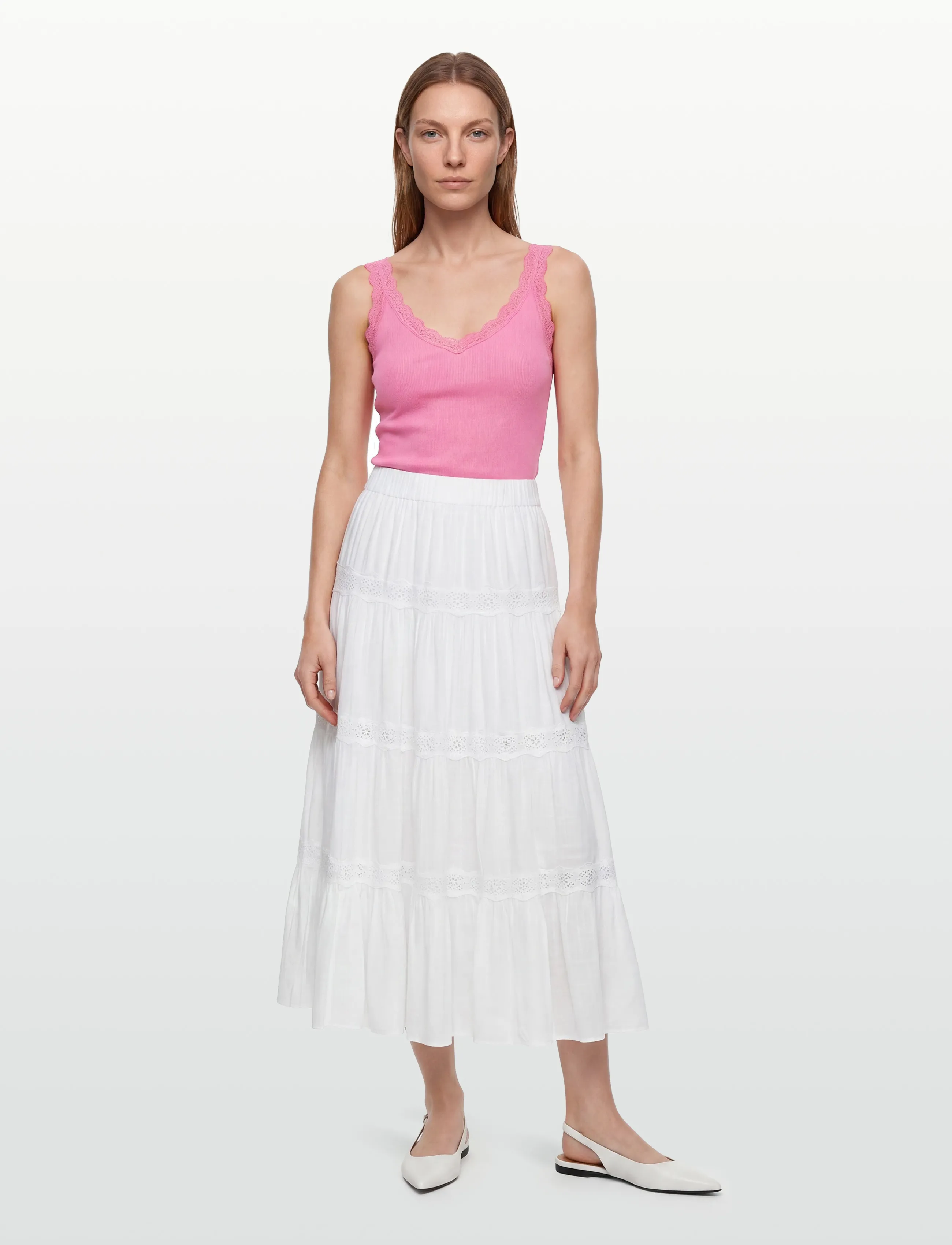 by Ti Mo Cotton Slub Skirt - Maxi nederdele - 001 - WHITE / white