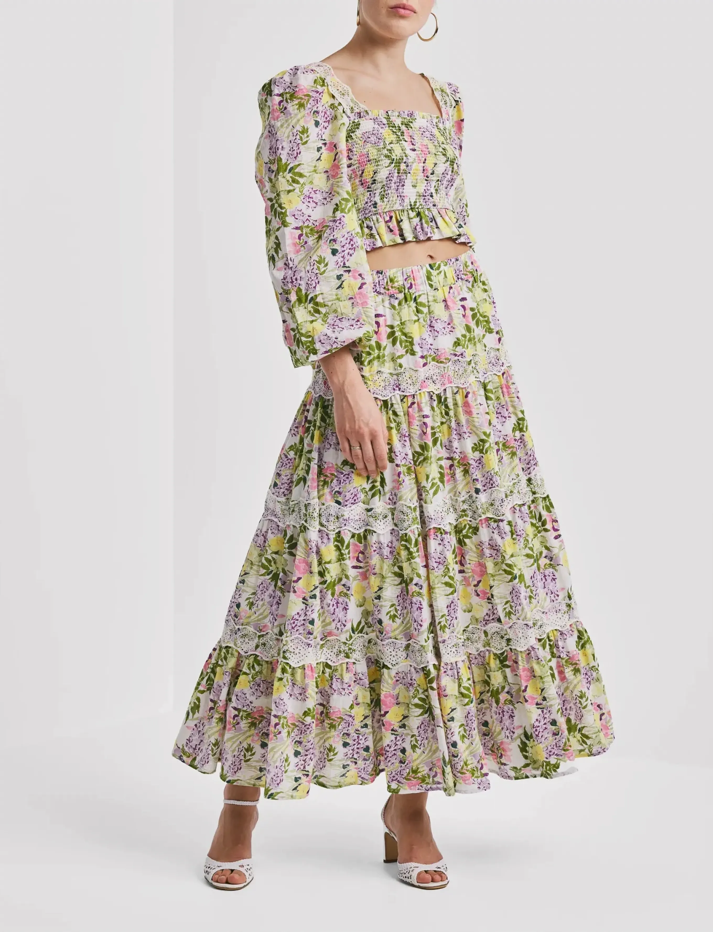 by Ti Mo Cotton Slub Skirt - Röcke - 603 - SUMMER LILACS / green